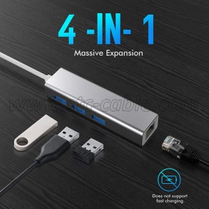 USB 3.0 to Ethernet Adapter with 3 USB 3.0 Ports Hub
