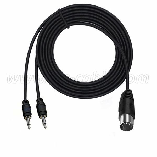 5 Pin MIDI Din Male to Dual 3.5mm Mono Audio Adapter Cable