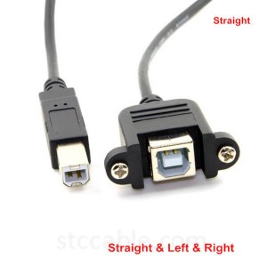 Straight & Left & Right angled USB B Male to Female extension cable with screws for Panel Mount