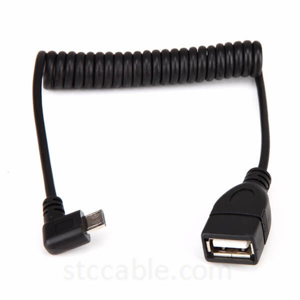 Spiral Coiled Micro USB 5 Pin Left Angle Male to Female Extension Cable