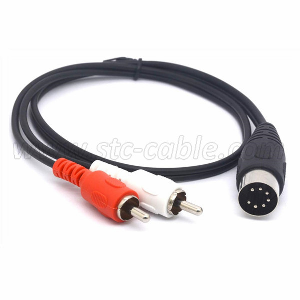 7 Pin DIN Male to 2 RCA Male Audio Cable