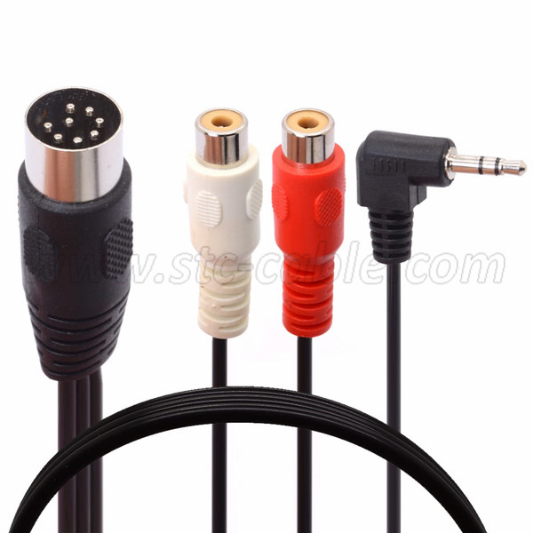 8 Pin DIN Male to 2 RCA female and 3.5mm Audio cable