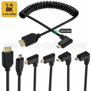 8K コイル状ミニ HDMI - マイクロ HDMI ケーブル