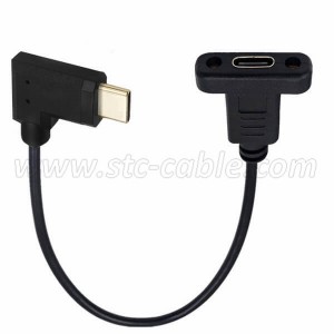 90 Degree Left or Right angle USB-C 3.1 Gen2 10Gbps Panel Mount Screw extension Cable