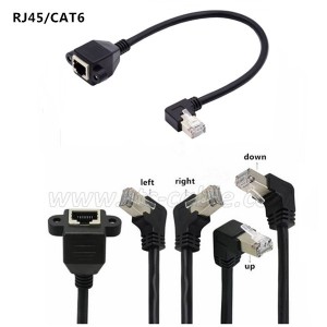Cat6 90 Degree RJ45 Ethernet Extension Cable With Screw Panel Mount