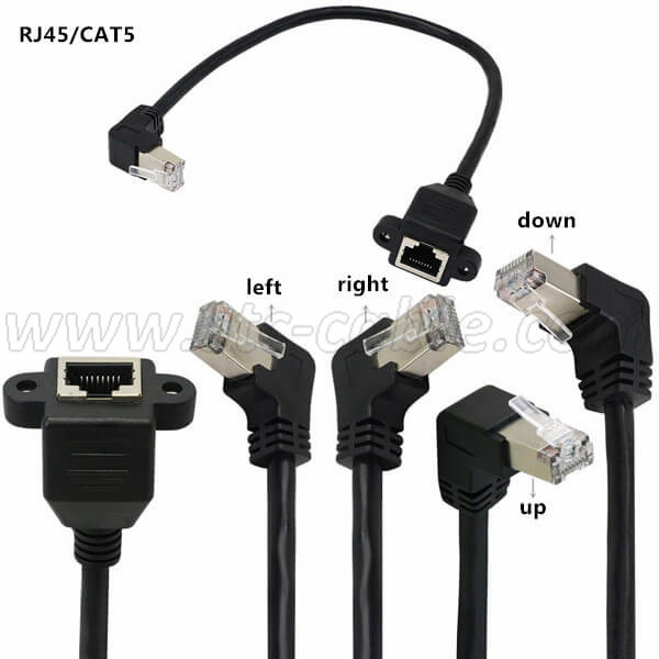 90 degree RJ45 Ethernet Extension Cable with screw panel mount