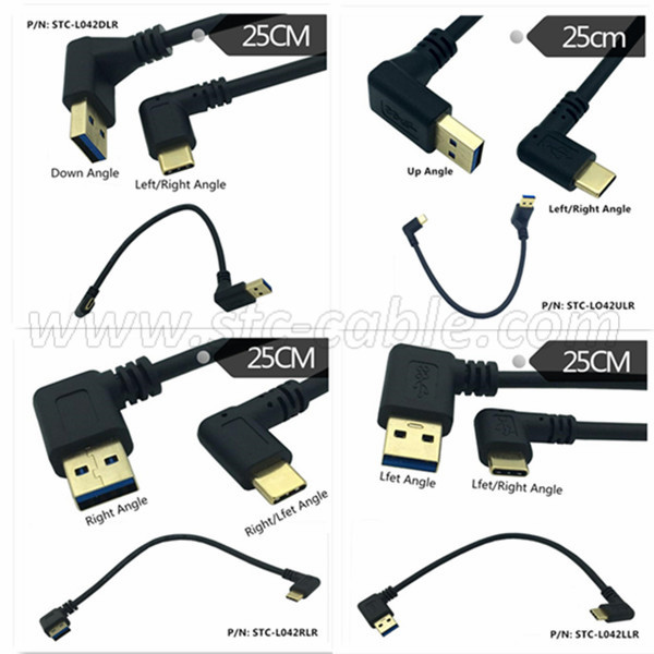 90 Degree left right up down angle USB 3.0 Type A to 90 degree left or right angle USB 3.1 Type C Charging Data Cable