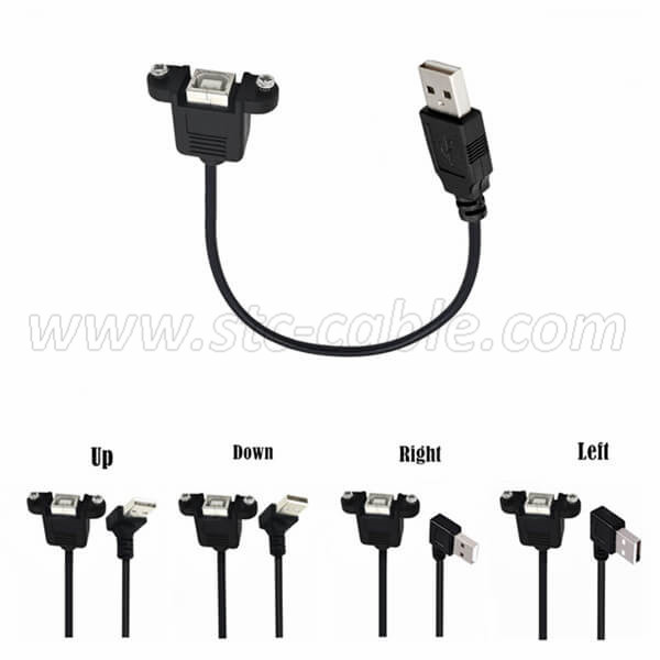 USB 2.0 A Male to Type B Female Printer cable with panel mount holes