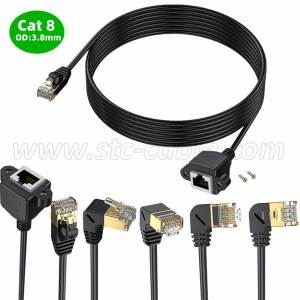 Slim Cat8 Ethernet Extension Cable With Screws Panel Mount