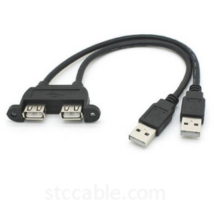Combo Dual USB 2.0 Male to Female Extension Cable 20cm with Screw Panel Mount Holes