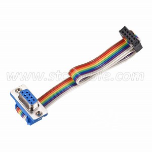 DB9 Female Crimp Connector to IDC 10Pin Female Flat Rainbow Cable