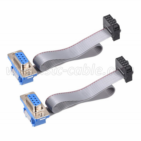 DB9 Female Crimp Connector to IDC 10Pin Female Ribbon Cable