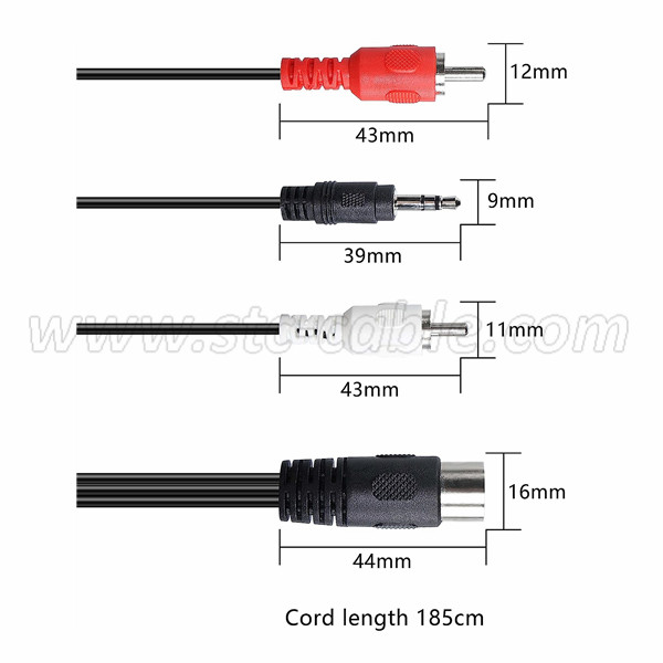 12 Foot Adapter Cable, 3.5mm (1/8) Male Plug to 2 RCA Male Plugs