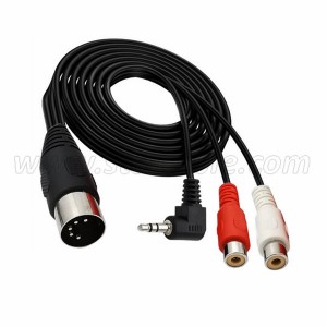 Din MIDI 5 Pin Male to 2 RCA Female and 90 Degree 3.5mm Audio Cable