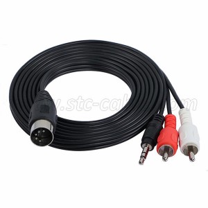 Din MIDI 5 Pin Male to 2 RCA Male and 3.5mm Cable