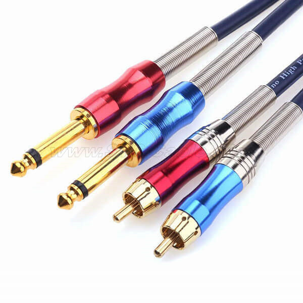 Dual 6.35mm TS Male to Dual RCA Male Audio Interconnect Cable Patch Cable