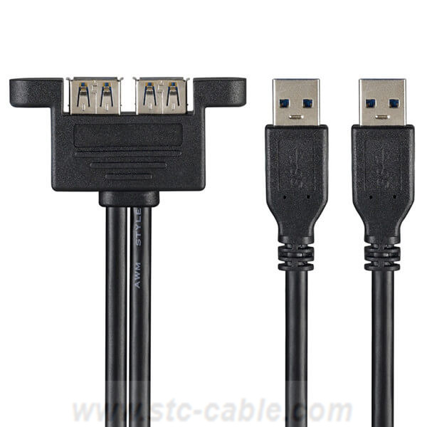 Dual USB 3.0 Male to Dual USB 3.0 Female USB3.0 Extension Cable with Screw 0.5m