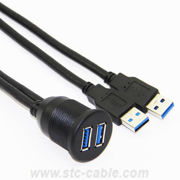 Dual USB 3.0 Male to USB 3.0 Female Extension Cable With Flush Mount Panel For Car Truck Boat Motorcycle 2m