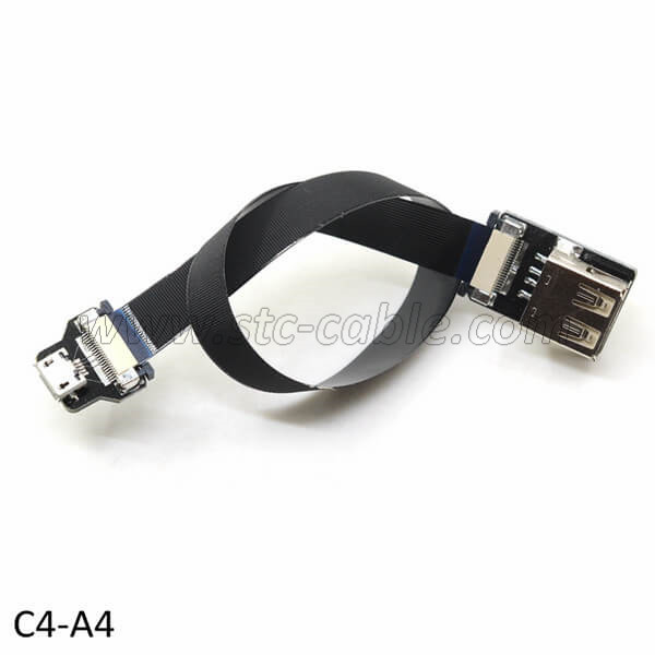 Supply OEM China Black FFC USB C 90 Degree Angled Fpv Flat Flexible Ribbon FPC Cable USB Type-C 90 Degree