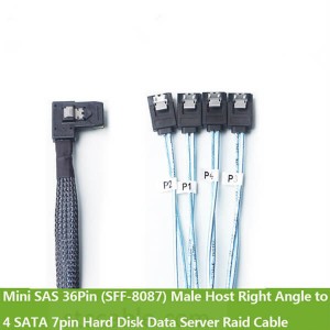 Internal Mini SAS Cable 36Pin SFF-8087 Male Host Right Angle to 4 SATA 7pin