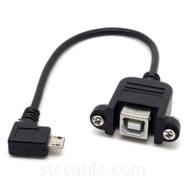 Left Angled Micro USB Panel Mount Type B Female Cable
