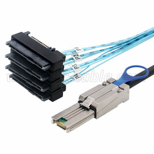 OEM Supply China Sas 4.0 Sff-8654 4I 38pin Host to 4 SATA 7pin Target Hard Disk Cable