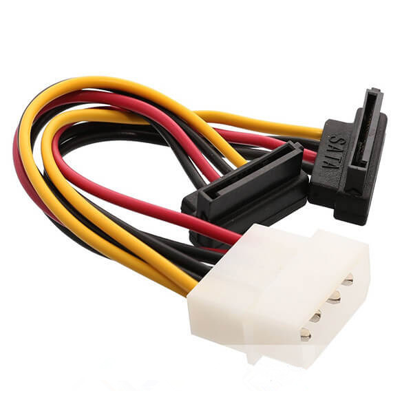 100% Original Cat 6 Color - Molex 6 inch Right Angle 4 Pin Male to 2x 15 Pin SATA Power Cable – STC-CABLE