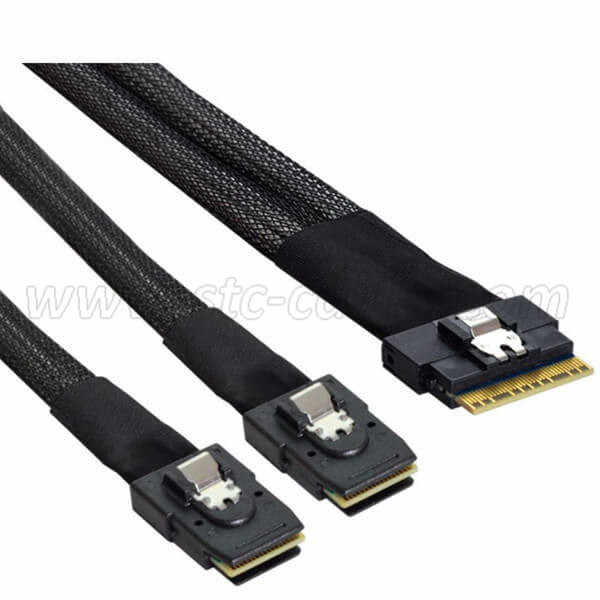 New Delivery for China Slim Line Sas 4.0 Sff-8654 4I Host to 4 SATA 7pin Target Hard Disk Fanout Cable