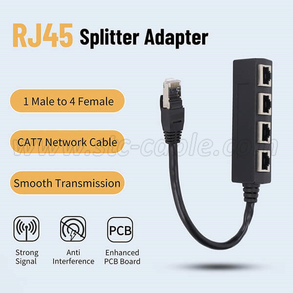 Rj45 Ethernet Splitter Cable, Rj45 1 Male To 4 X Female Lan