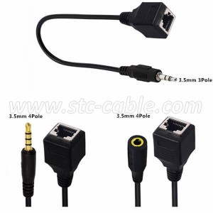 3.5mm Stereo Audio DC to RJ45 Female Socket Adapter Cable
