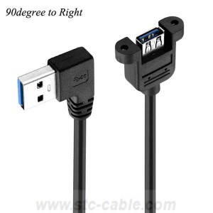 Cable de extensión USB3.0 de ángulo recto con montaje en panel de tornillo