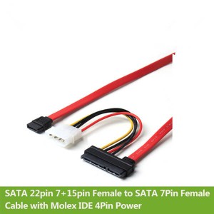 SATA 7+15pin Female to SATA 7Pin Female with Molex IDE 4Pin Power Cable