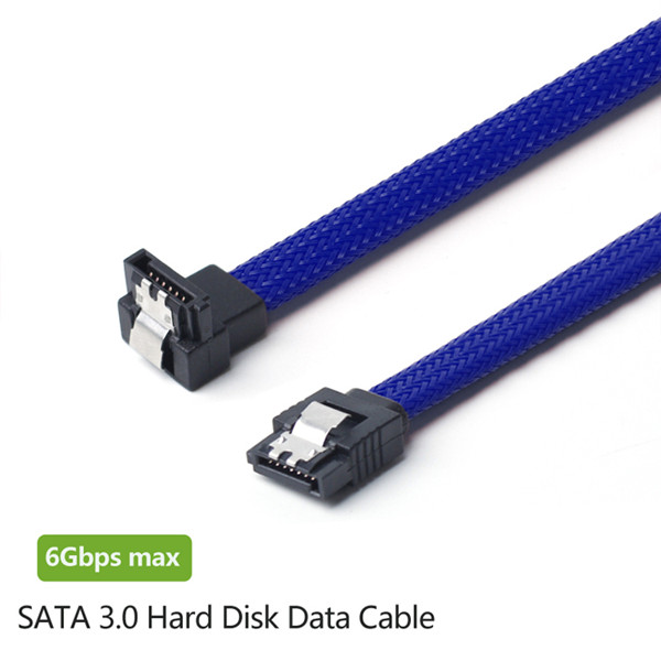 SATA 3.0 III SATA3 7pin Data Cable 6Gbs Right Angle Cables HDD Hard Disk Drive Cord with Nylon Premium Sleeved 1