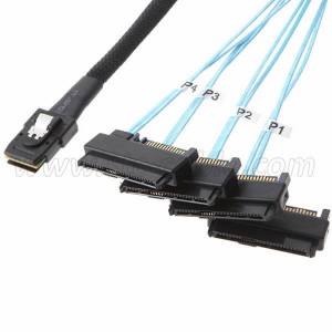 China Cheap price China Yxy Mini Sas 36 Sff-8087 to (4) Sff-8482 Connectors 50 Cm with Sas 15pin Power Port 12GB/S Cable for Sas Hard Driver