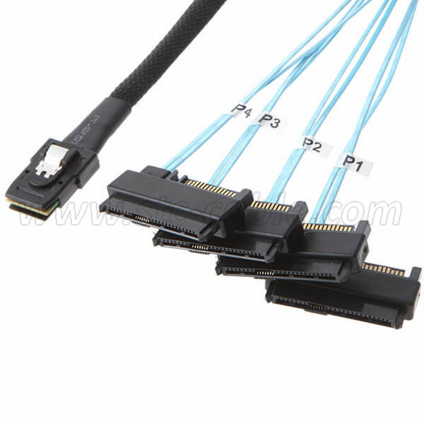 China Wholesale China Yxy Mini Sas Cable 36p Sff-8087 to 4 SATA 7pin 90 Degrees 0.5m Server Cable Hard Disk Data SATA Power Cable