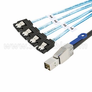 2019 Latest Design China Yxy Mini Sas Cable 36p Sff-8087 to 4 SATA 7pin 90 Degrees 0.5m Server Cable Hard Disk Data SATA Power Cable