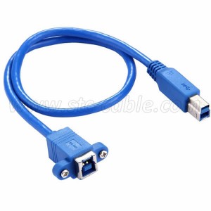 USB 3.0 Type B Male to Female Cable with Panel Mount Screw Holes