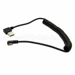 Type-C Angle to Right Angled USB 2.0 Type A spring Data and charge Cable