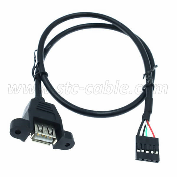 USB 2.0 A Female panel mount to Dupont 5 Pin motherboard header cable