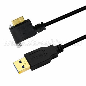 USB 3.0 A Male to Micro B Male Left Angled 90 Degree Cable with Locking Screws