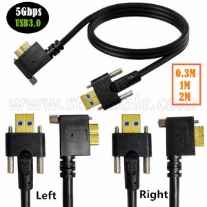 USB 3.0 A Male with screws to Left or Right Micro B  Cable with Locking Screws