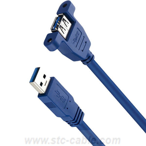 USB 3.0 Extension Cable With Screw Panel Mount 0.3m