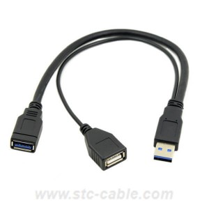 USB 3.0 Male to Dual USB Female Extra Power Data Y Extension Cable