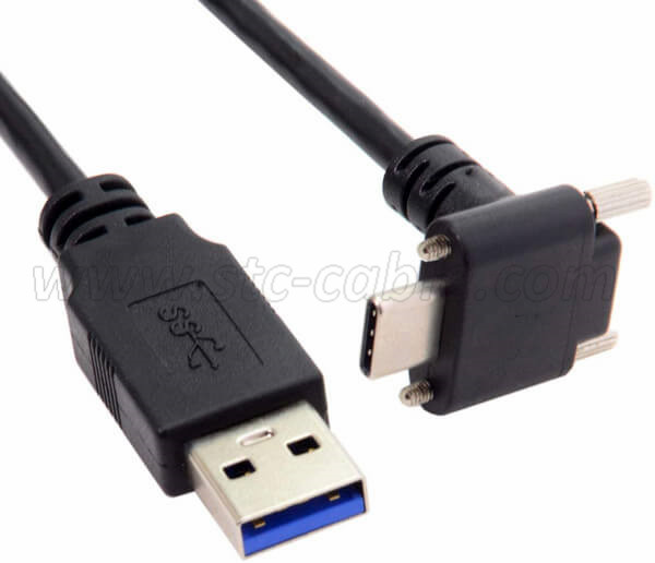 USB 3.1 Type-C Dual Screw Locking Down Up Angled cable for camera