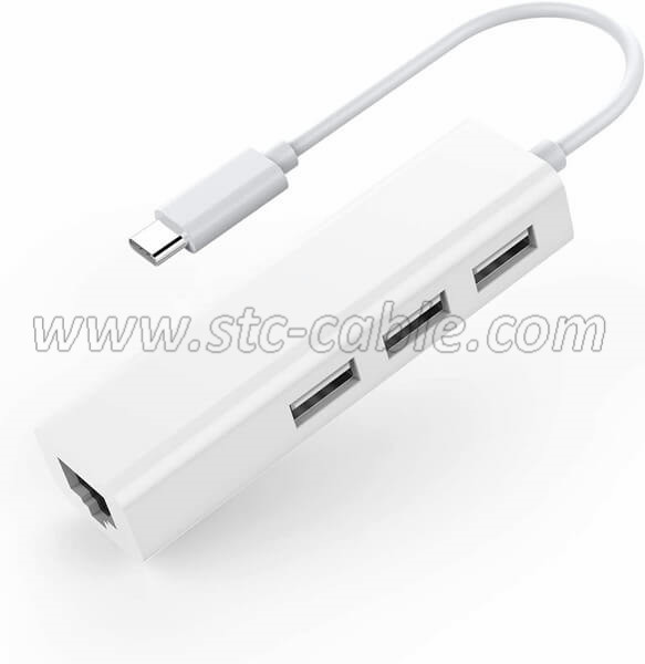 USB C to 3 USB 2.0 Ports Hub with RJ45 Ethernet LAN Adapter