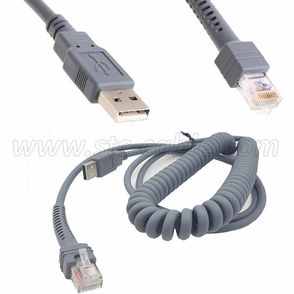 USB Coiled Spiral Cable for Symbol Zebra Motorola Barcode Scanner