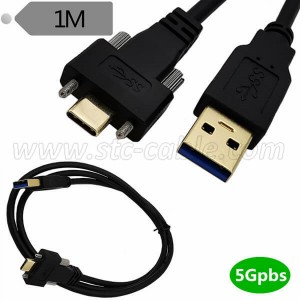 2019 Good Quality Left 90 Degree Angle USB C to Straight USB Am Short Cable with Dual Screws