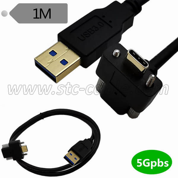 USB 3.0 Typ A bis 90 Grad nach oben oder unten USB 3.1 Typ C mit Doppelschrauben-Verriegelungskabel für die Schalttafelmontage