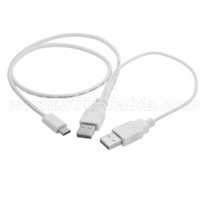 USB3.1 type-c to Dual USB2.0 A Male Extra Power Data Y Cable