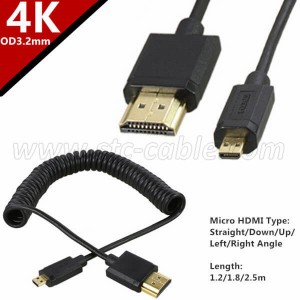 4K დახვეული Micro HDMI to HDMI კაბელი
